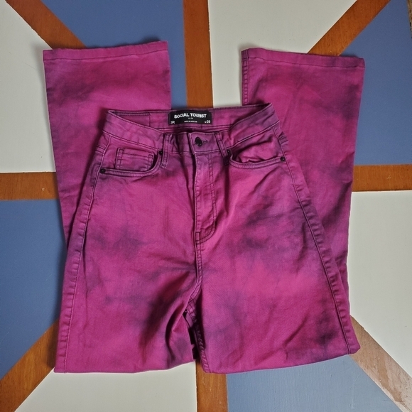 Social Tourist Jeans Womens 26 High Rise Flare Leg Pink Purple Tie Dye - Picture 11 of 12